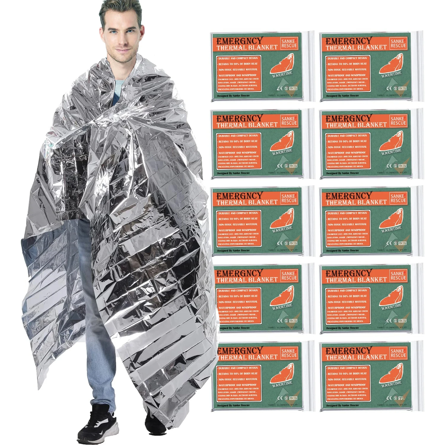 Outdoor Survival Rescue First Aid Foil Thermal Blanket Hypothermia Windproof Multi-use for Explore Camping