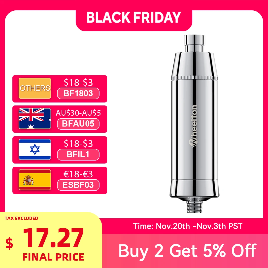 

Wheelton KDF Water Filter Shower Purifier SPA Home Bathroom Kitchen Water Softener Remove Chlorine Improve Hair Skin Condition