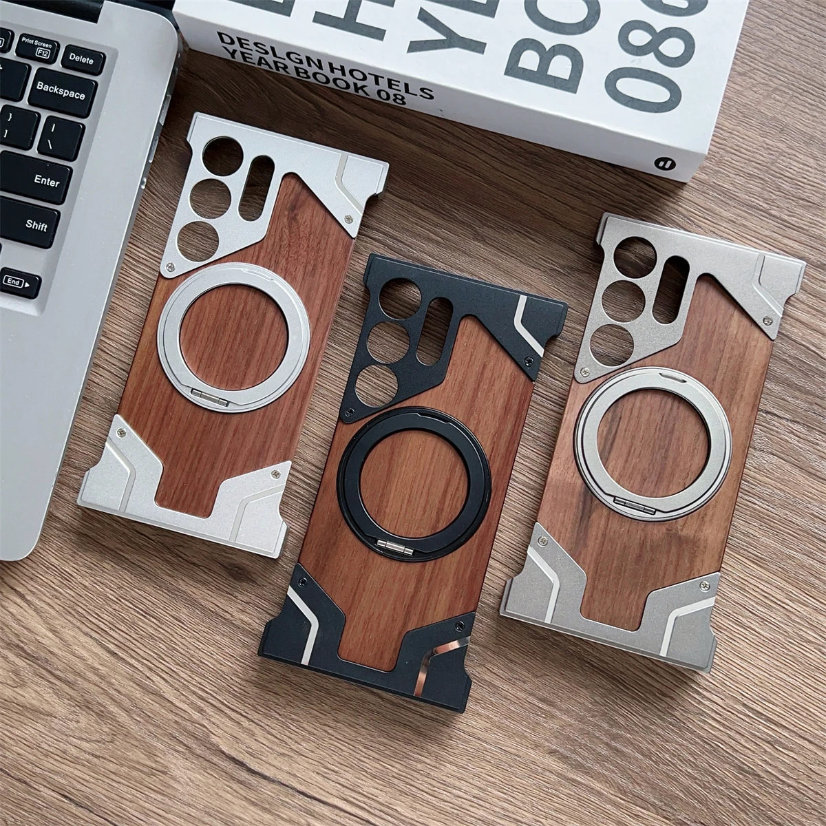 Aluminum Alloy Frame Magnetic Holder Phone Case For Samsung Galaxy S25 23 Ultra Magsafe Metal Frameless Wooden Hard Cover