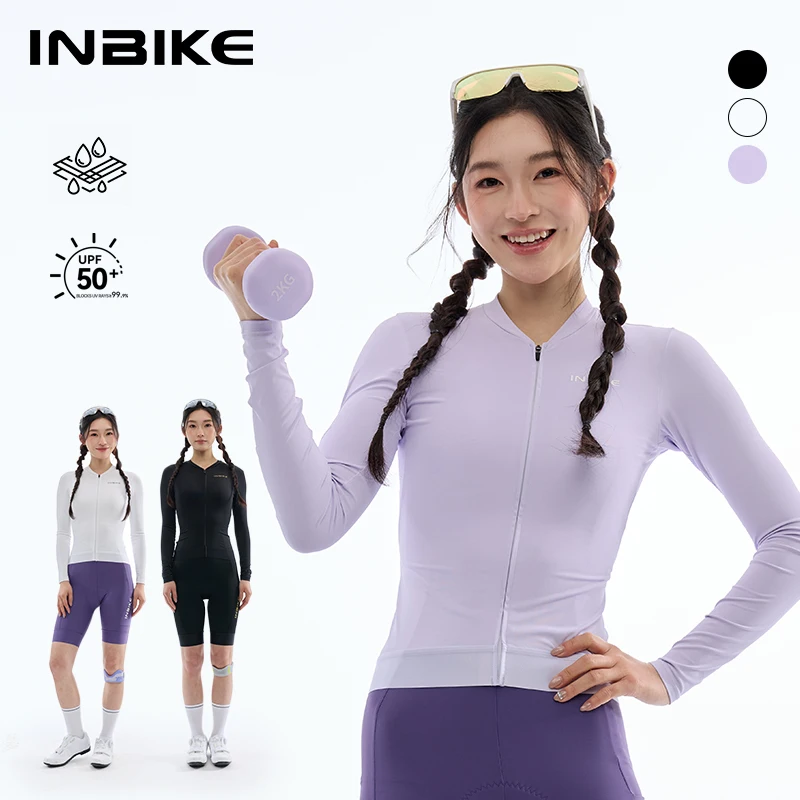 INBIKE Damen-Radtrikot, atmungsaktiv, schnelle Wärmeableitung, Sommer-Fahrrad-Langarmkleidung, Sport-T-Shirt mit 3 Taschen auf der Rückseite