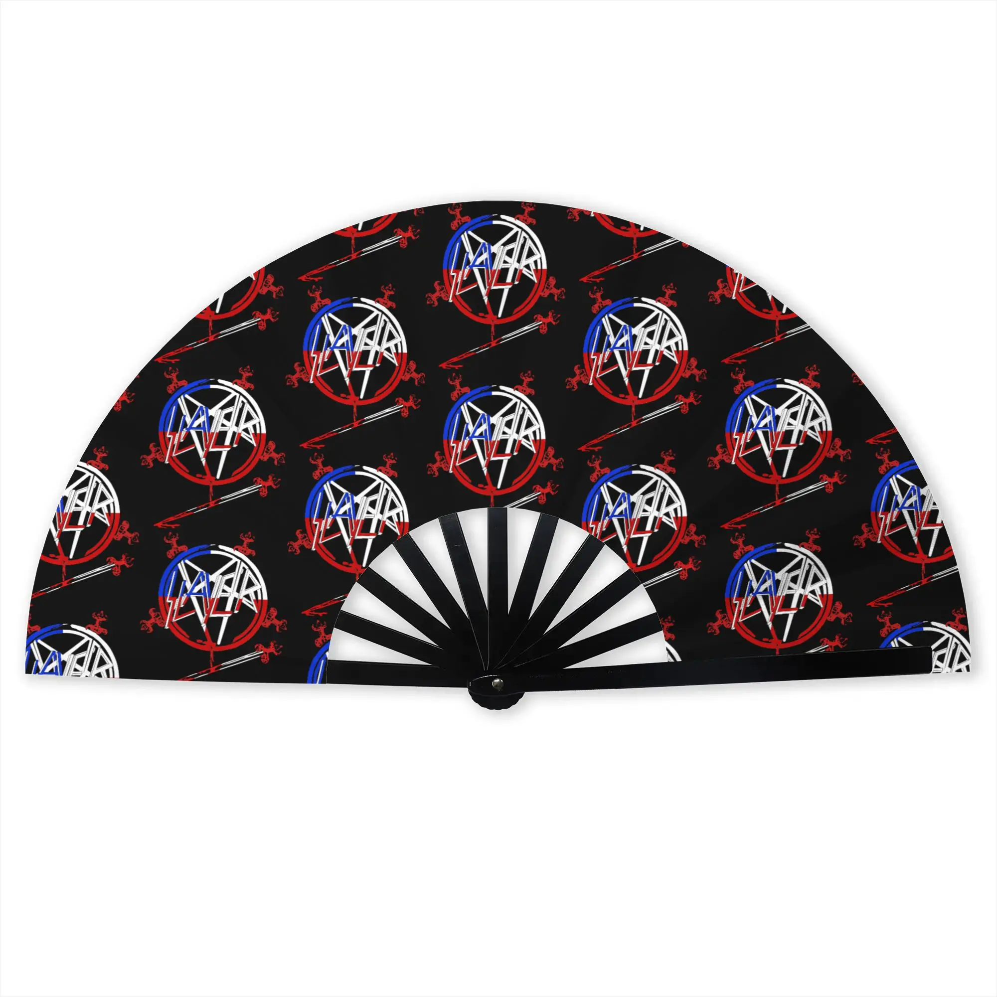 Red Logo Heavy Metal Rock S-Slayers Folding Hand Fan Band Polyester Fabric Fan Novelty Summer Accessory Decorative Fans