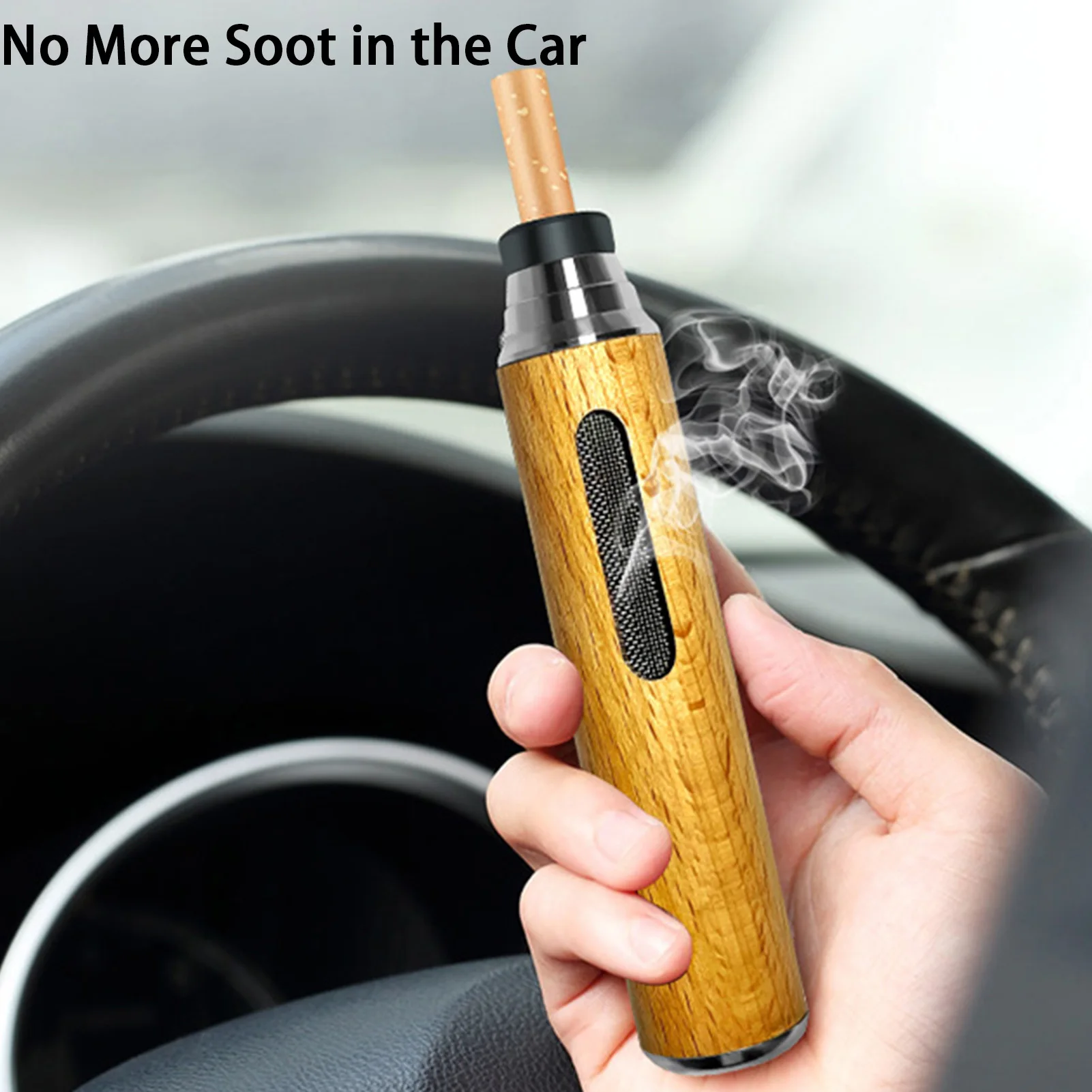 Portable Wood Car Ashtray Handheld Walnut Mini Ashtray, No-Soot Ash tray For Outdoor Indoor Car Smoking, Man Fathers Gift