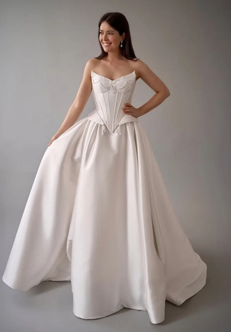 

Satin Wedding Dress A line Corset Vestido De Noiva Minimalista Elegante Vintage Vestidos Princesa Alta Costura Talla Grande Boda