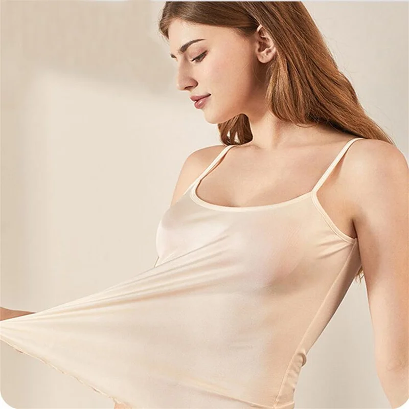 NOWOŚĆ Letni 100% naturalny jedwab morwowy Top damski Halter U Neck Solid Cami Kamizelka bez rękawów Jedwabne podkoszulki damskie Camisole