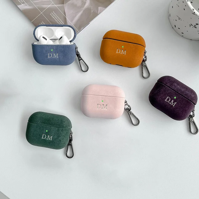 Luxury Laser Lettering Customized Silver Name Cover For Airpods 1 2 3 Pro 2 Oblique Stripe Earphone Case With Keychain