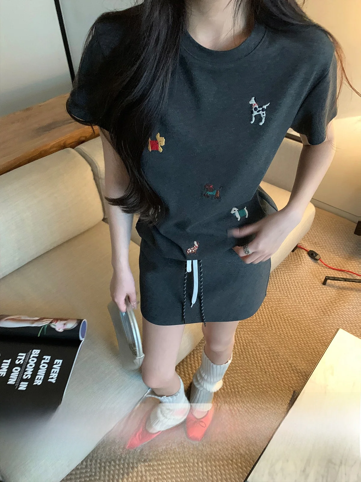 

Женская футболка свободного кроя с вышивкой Ele, круглый хлопковый повседневный топ для лета Faion Commute Sle