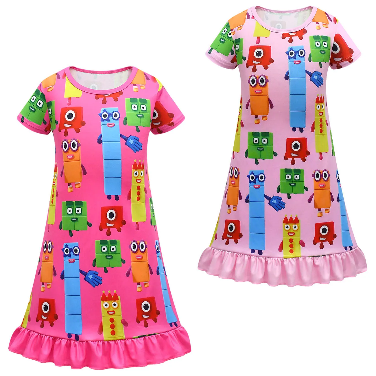 Kids Girls Anime Cartoon Number Print Short Sleeves Princess Dress Outfit Christmas Role Play Halloween Cosplay Costume