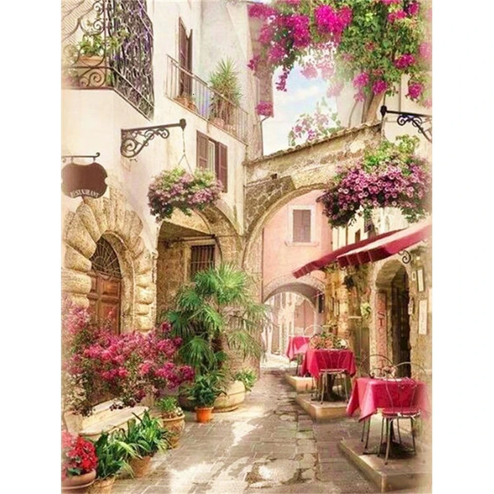 Landscape Seaside Town Pre-Printed 11CT Cross Stitch Complete Kit Embroidery DMC Threads Handiwork Handicraft Craft Counted