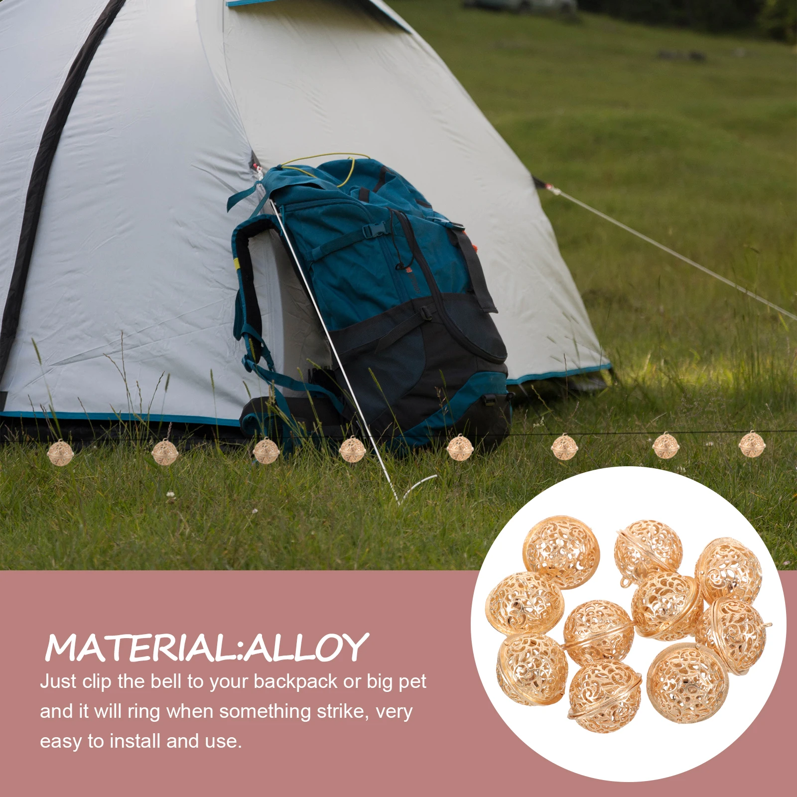 

10pcs .0cm Outdoor Hiking Alarm Bell Camping Accessories Portable Metal Alert Bells Loud Sound Professional Practical