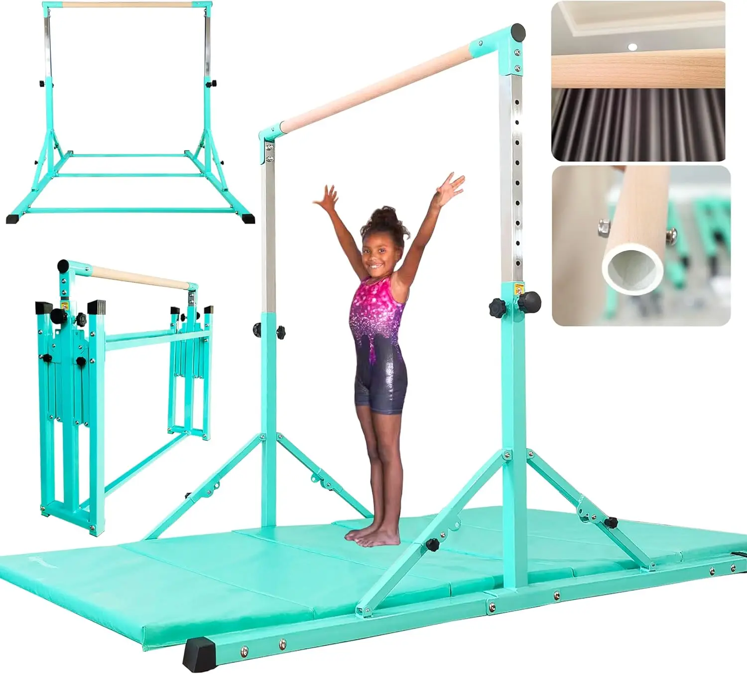 Foldable Gymnastics Bar, 6FT Gymnastic Horizontal Bars, Folding Training for Kids and Teenagers 3-18, Weight