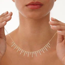 Gold Color Fashion Women Jewelry Long Short Paved CZ Spike Bar Link Chain Rock Punk Fashion Women Collar Necklace