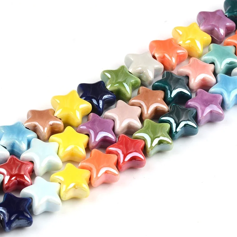 14mm Green White Multicolor Pentagram Ceramic Beads For Jewelry Making DIY Bracelet Earring Pendant Loose Beads Accessories