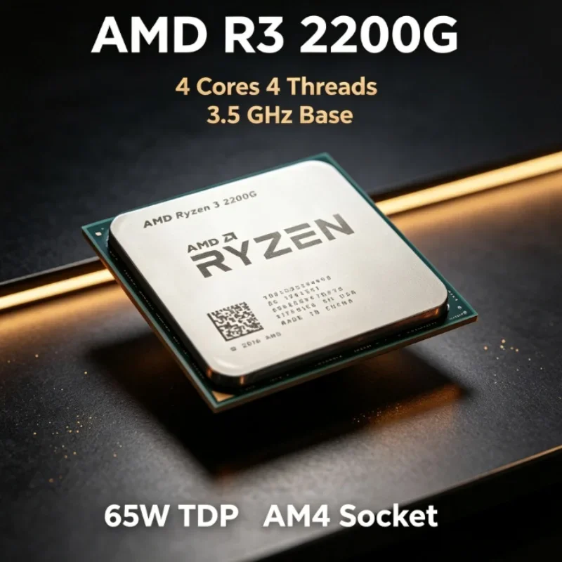 AMD Ryzen 3 2200G Low Power Desktop APU Radeon Vega 8 Graphics 4 Core 4 Thread 3.5GHz AM4 65W Energy Saving CPU