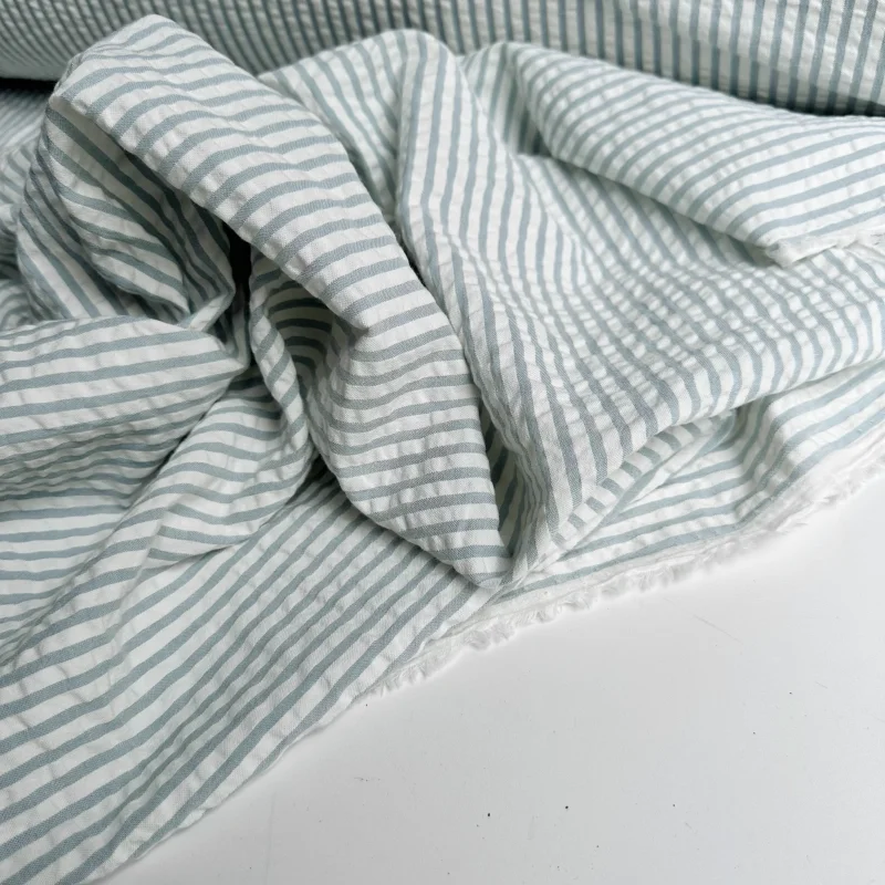

Light grayish green striped cotton fabric for clothing diy handmade fabric