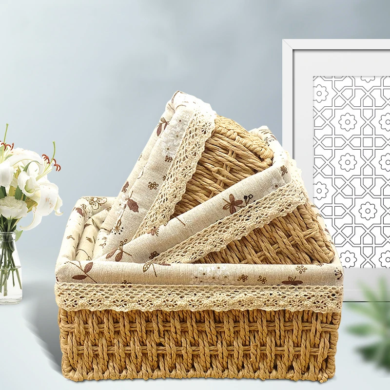 Rattan Storage Basket Household Woven Storage Basket Desktop Debris Sorting and Storage Snack Storage Box Debris Basket