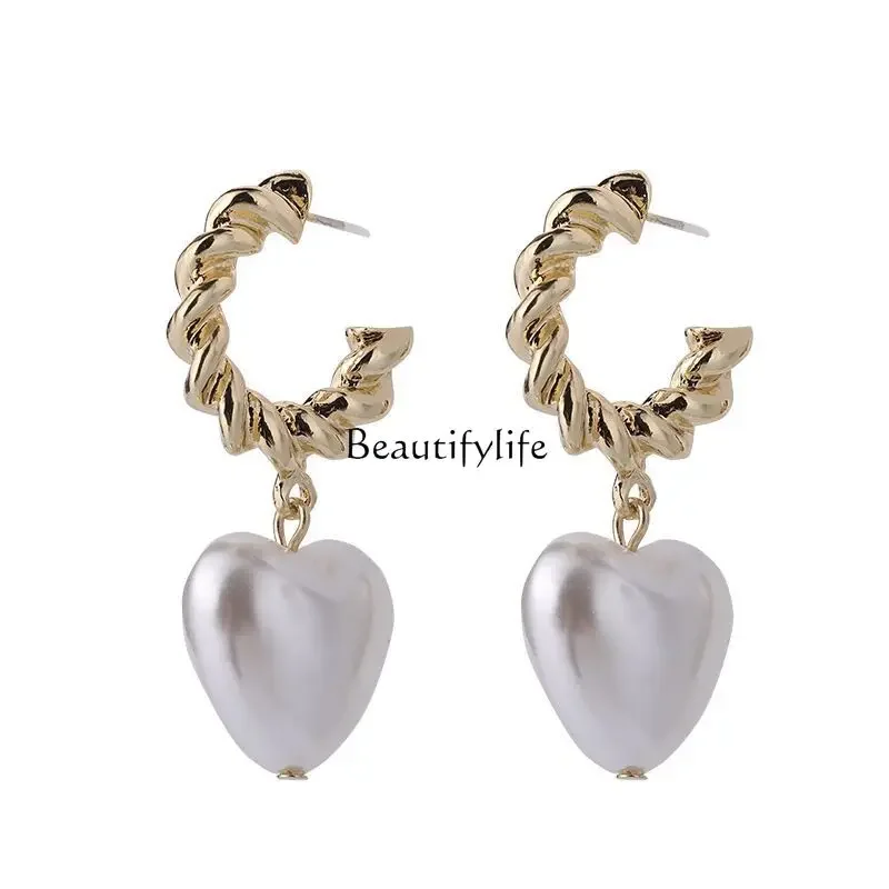 

Korean pearl love earrings 2021 new trendy girl summer temperament