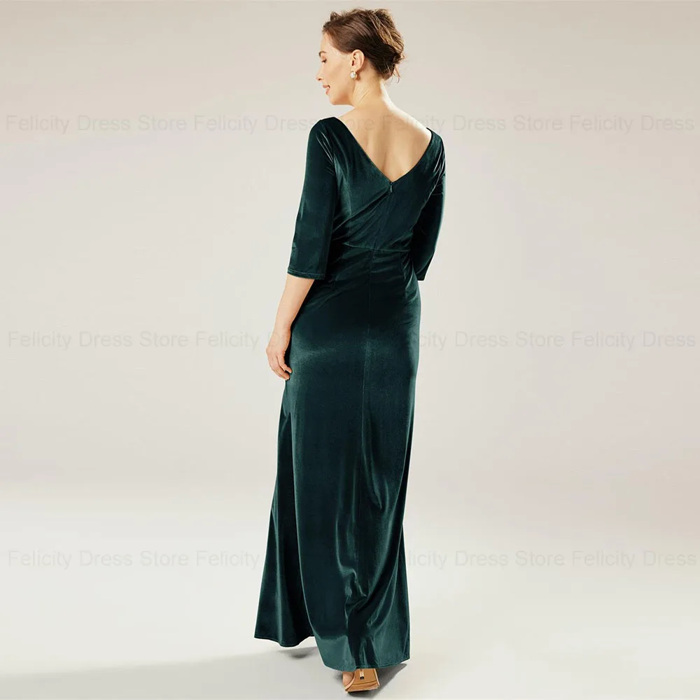 Green Elegant Mother of the Bride Dresses 2024 Sheath Formal Wedding Guest Dresses Velvet Floor-Length Handmade Evening Gowns