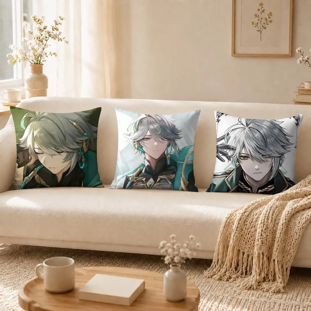 game Alhaitham Genshin Impact Cushion Cover Soft Short Plush Pillow Cases Hidden Zipper Cutecore Sofa Bedroom Home Decor Gift