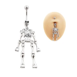 JHJT 1pc 14G Skull Belly Button Rings Stainless Steel Zirconia Dangle Skeleton Body Navel Belly Rings Piercing Jewelry