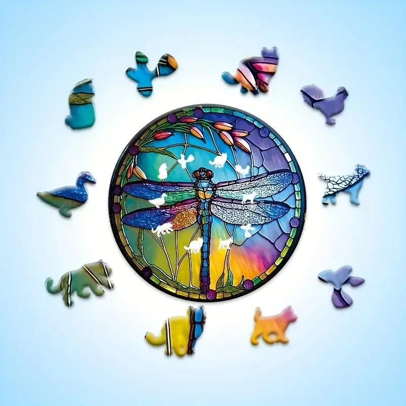 Window-like Dragonfly Wooden Jigsaw Puzzle Creative Landscaping Gift Perfect Work Bar Decor Style