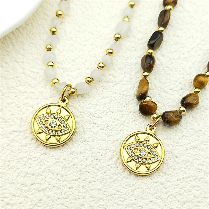 

Crystals Demon Evil Eye Choker Necklace For Women Men Stainless Steel Gold Color Tiger Eye Stone Glass Beads Chain Jewelry Gift