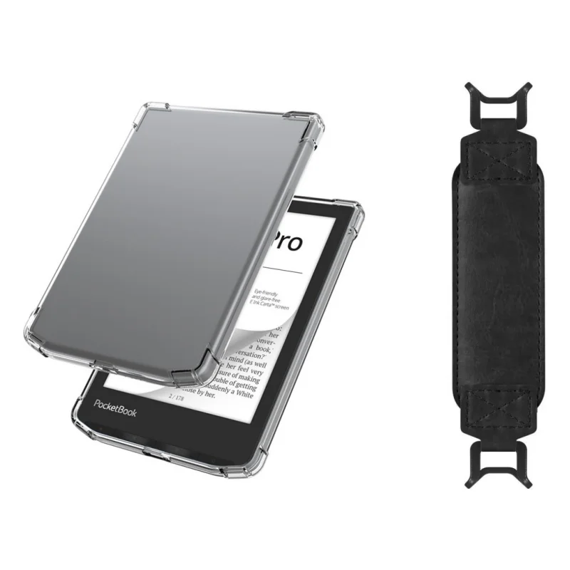 

2-в-1 для PocketBook 634K3 634 629 Verse Pro Color 6 дюймов, прозрачный противоударный чехол из ТПУ для электронной книги + защитный ремешок для рук (черный)