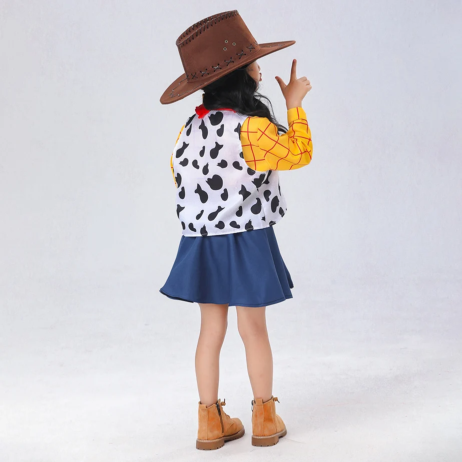 6-teiliges Set 2026 Cowgirl-Kostüm Spielzeug Party Film Cosplay Woody Kostüm Langarm Kariertes Hemd+Weste+Rock+Cowboyhut+Gürtel+Schal – Detail 6