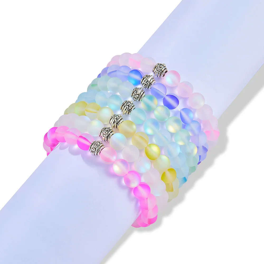 

10pcs Mermaid Glass Crystal Moonstone Bracelets Shining Stone Beaded Charm Bracelet Handmade Wristband Gifts Jewelry