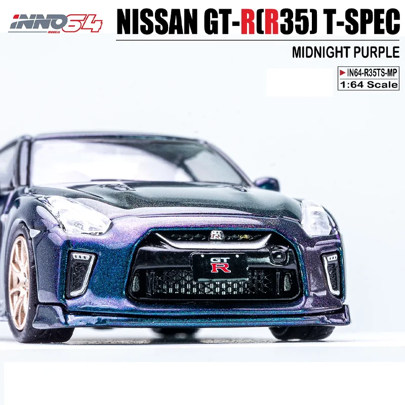 INNO 1/64 닛산 GT-R(R35)T-SPEC 미드나잇 퍼플 합금 장난감, 자동차 다이캐스트 금속 모델 선물