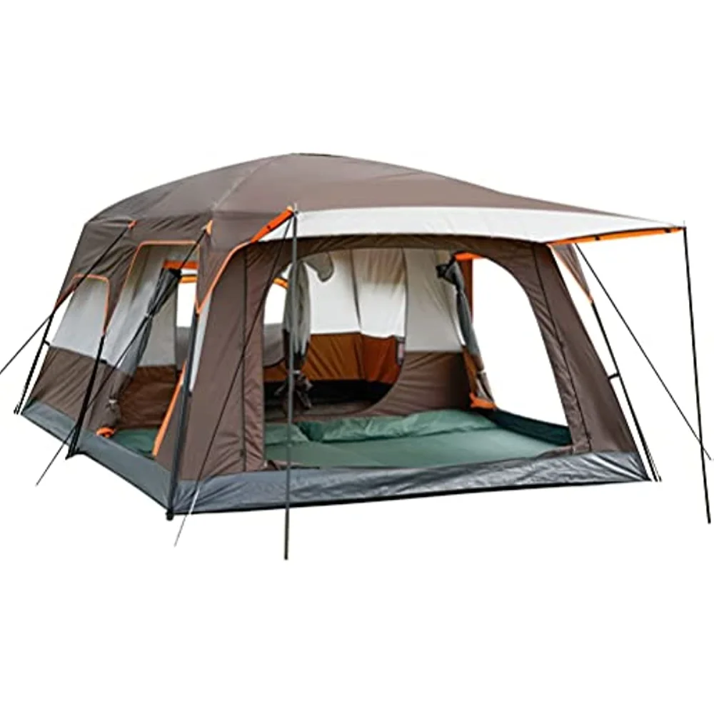 

Large Tent 12 Person(B) 2 Rooms,Straight Wall,3 Doors and 3 Windows with Mesh,Waterproof,Double Layer,Big Tent for Outdoor