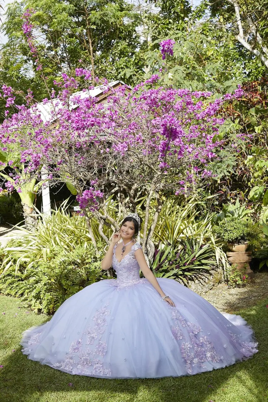 Lorensia gaun pesta ulang tahun manik-manik kristal, gaun pesta ulang tahun manik-manik renda applique renda gaun bola 2024 merah muda Quinceanera jubah manis YQD99