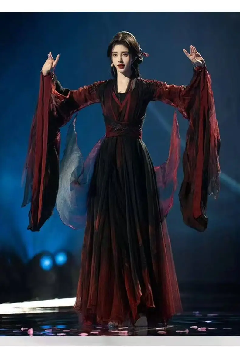 بدلة هانفو الجديدة للخريف الأحمر لعام 2026 ملابس الرقص على طراز الدول المتحاربة القديمة ملابس الرقص الجنية اليومية مجموعة هانفو المحسنة