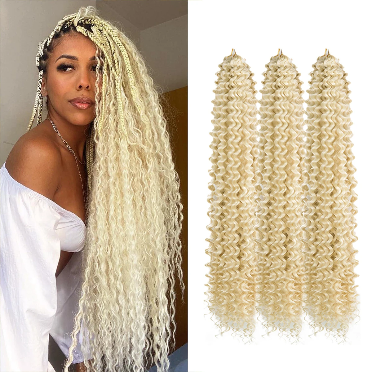 28 Inch Synthetic Hair Water Wave Braiding Hair Extensions Ombre Blonde Deep Wave Afro Curl Twist Crochet Hair for Women LINWAN