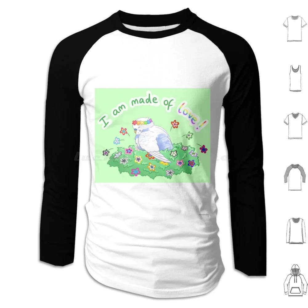 Bird Positivity : I Am Made Of Love! Flowers Budgie Hoodie Cotton Long Sleeve Pride Trans Nonbinary Asexual Aromantic Bisexual