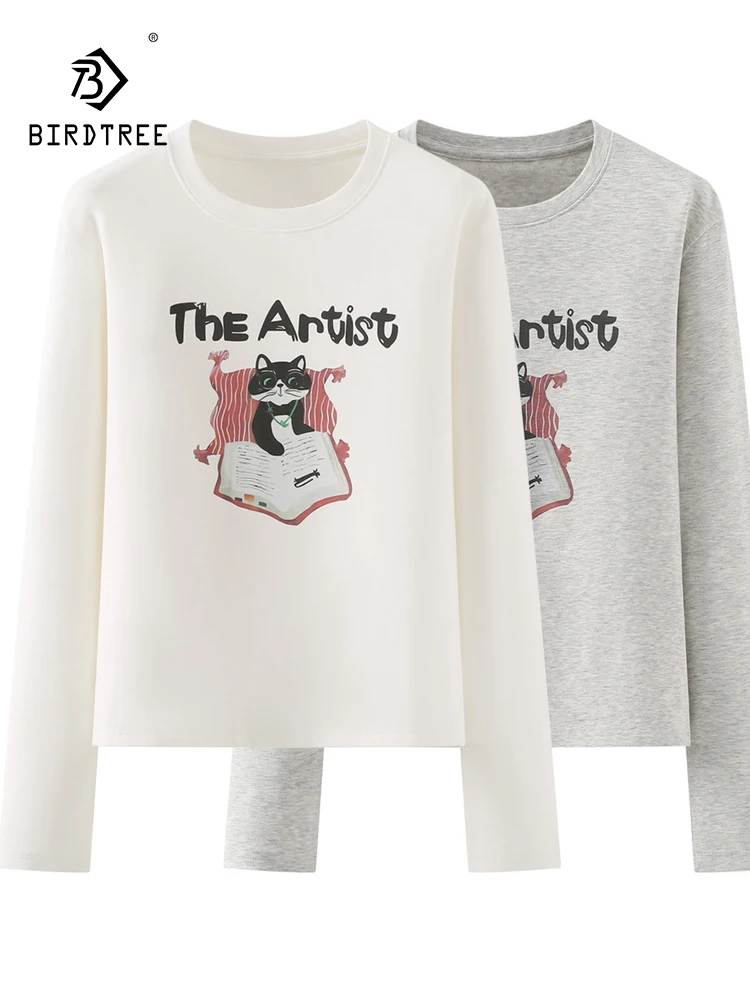 

Новая зимняя хлопковая футболка с длинными рукавами 2025, женская футболка с круглым вырезом и мультяшным принтом, универсальная удобная футболка Mori Girl T5N018CC