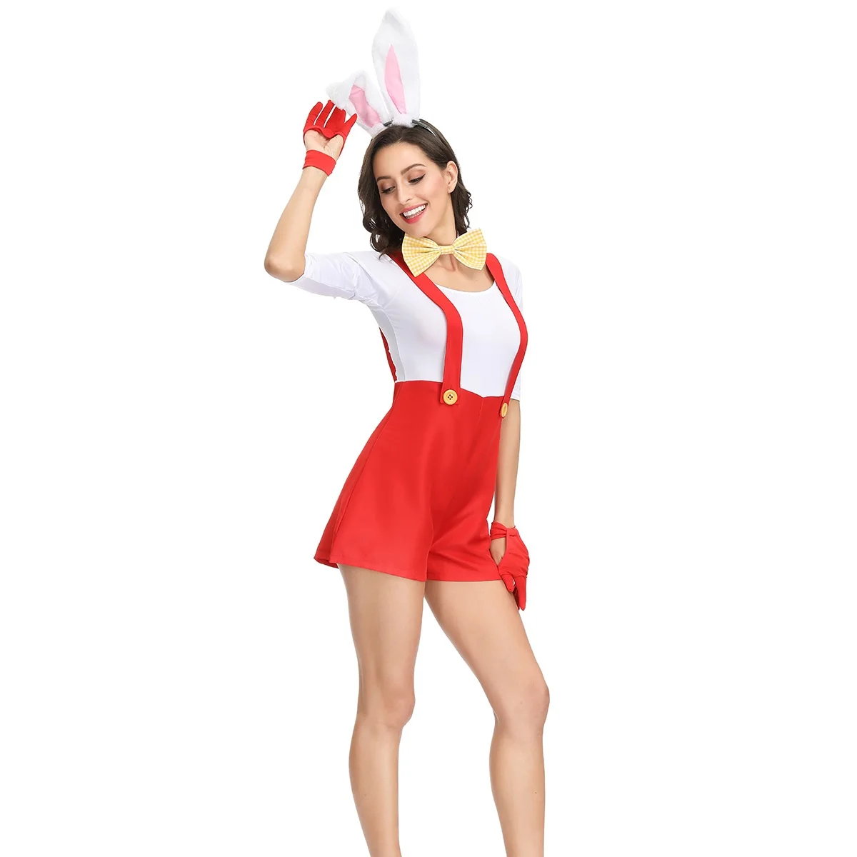 

SD1918 4pcs Adorable Women's Bunny Girl Braces Overalls Halloween Rabbit Masquerade Costume