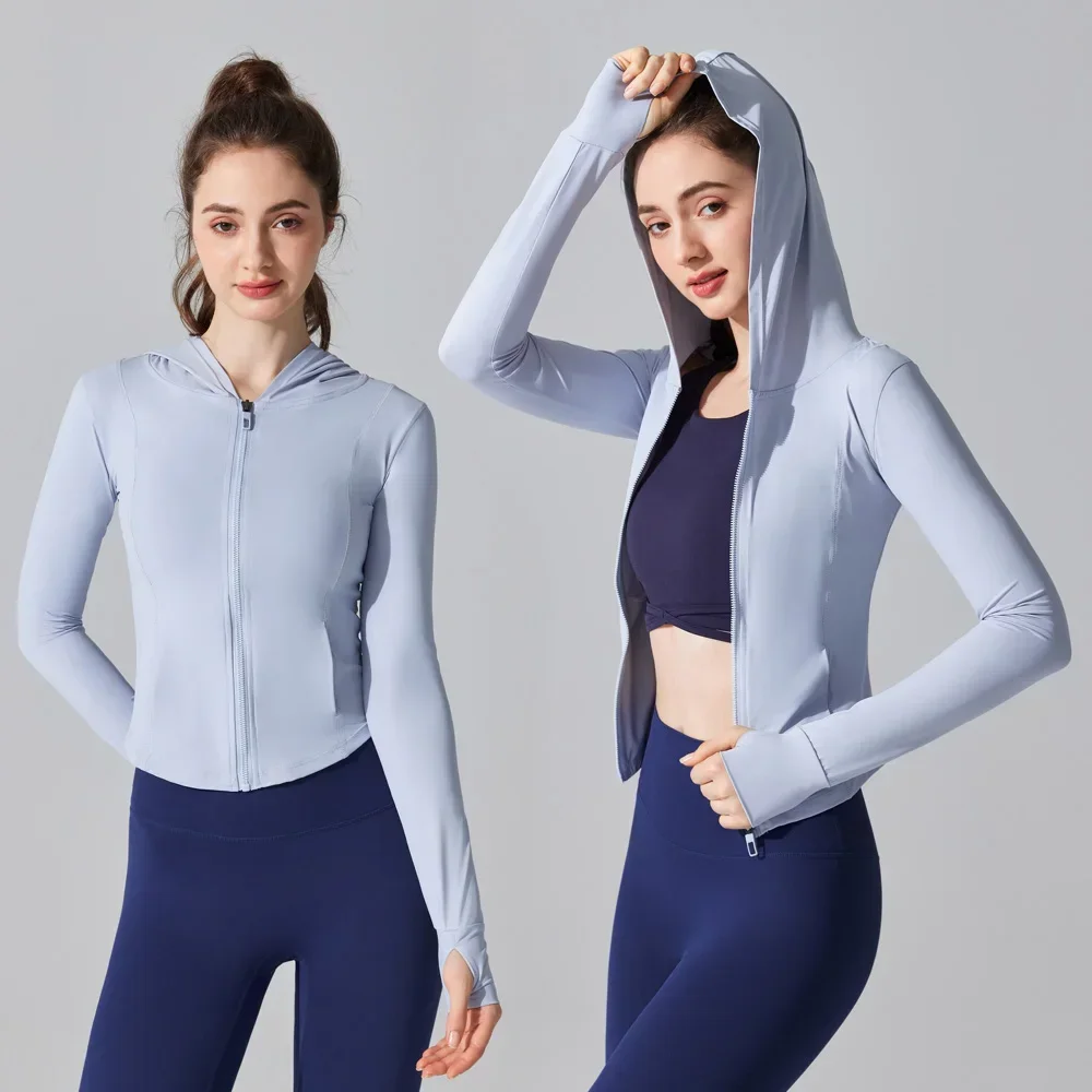 Slim Fit Sports Hooded Sun Protection Clothing for Women Outdoor Fitness Hoodie Yoga Clothing Breathable Anti-ultraviolet Jacket