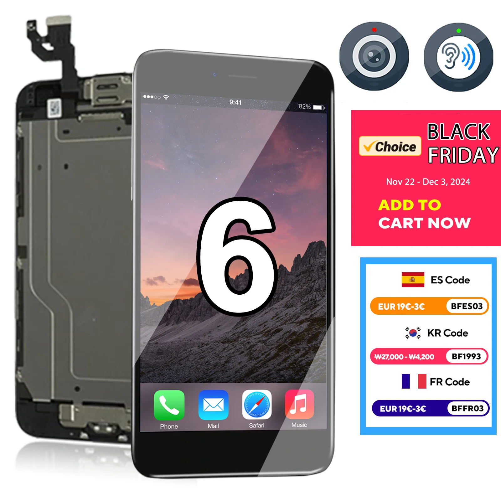 

Full Set Display For iPhone 6 6G LCD Screen Replacement Touch Digitizer Complete Assembly Ecran+Home Button+Front Camera A1549