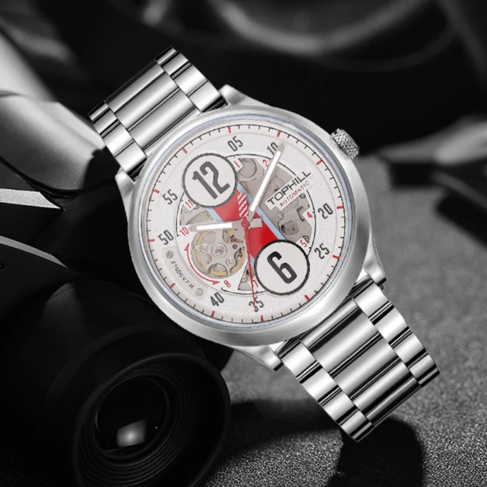 TOPHILL Original Design Racing Watch Men Automatic Mechanical Wristwatch NH70 C3 Luminous Sapphire Glass 50m Waterproof TV002G.C