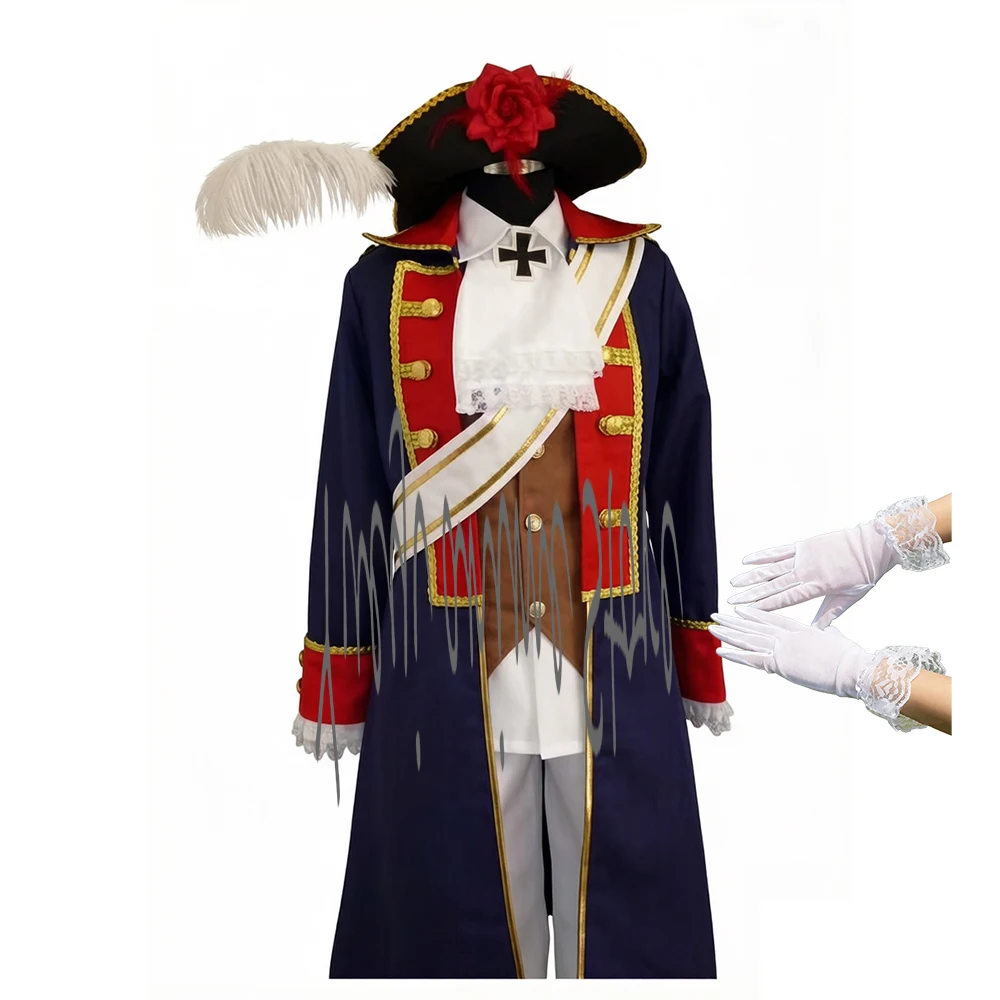 

Customized -Hetalia Prussia Gilbert Beilschmidt Cosplay Military Uniform Costume with Hat for Halloween Christmas