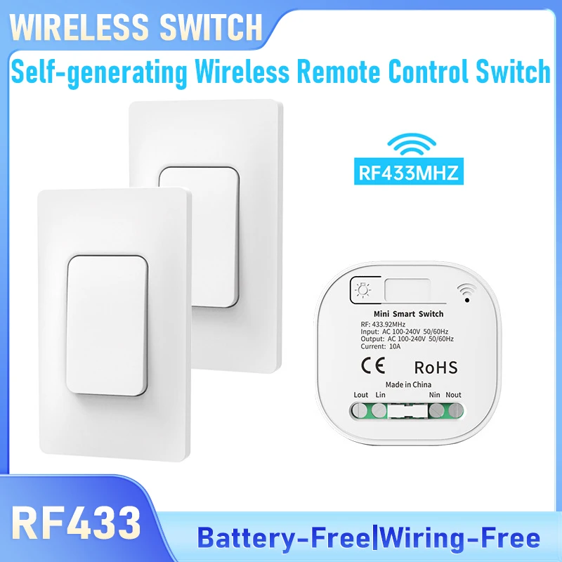 

Self-Power Wireless Switch RF433 Remote Control Mini Smart Switch- 16A No Wiring Stick Anywhere for Home Use