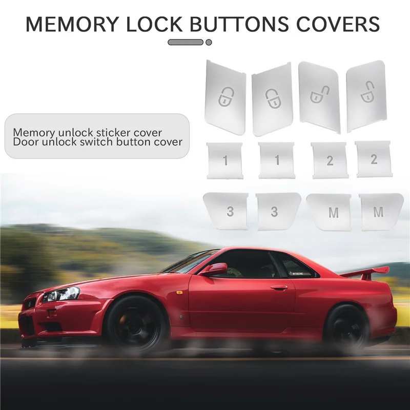 12Pcs Car Door Seat Memory Lock Buttons Covers Stickers for Mercedes Benz CLA/GLA/GLK/GLE/CLS/GL/ML/A/B/E