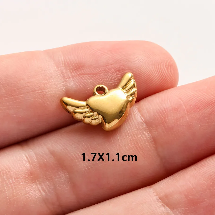 5 Stück/Lot Niedliche Engelsflügel Mädchen-Anhänger in Goldfarbe aus Edelstahl Kreuzanhänger für Schmuckherstellung DIY Ohrringe Halskette Schlüsselanhänger – Detail 11