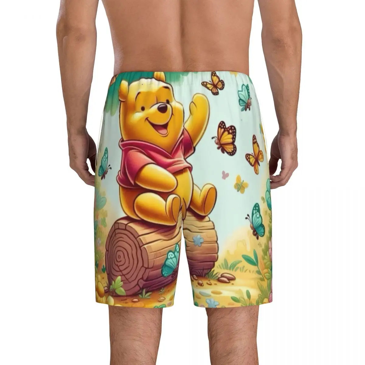 Benutzerdefinierte lustige Cartoon Winnie The Pooh Pyjama Shorts Nachtwäsche für Männer elastischen Bund Schlaf Lounge kurze Pjs mit Taschen