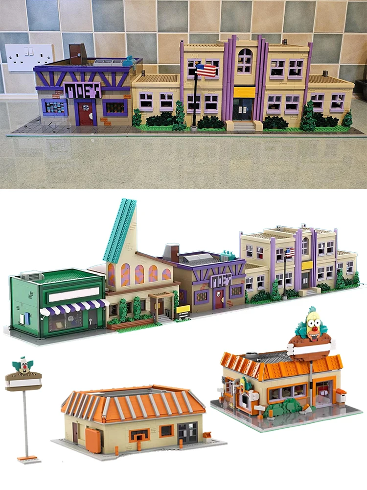 Bricklink Ideas City Haus Simpsoned Krusty Burger Springfield Kirche Grundschule Architektur-Sets Bausteine Spielzeug