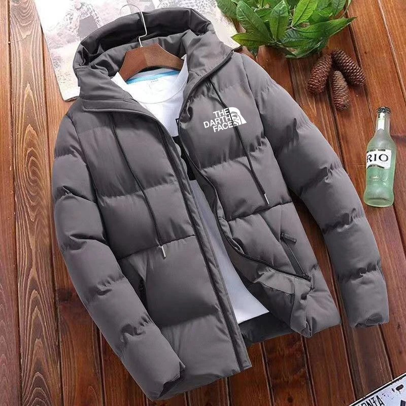 

New men's jacket, winter fashion jacket with hat, casual warm large size