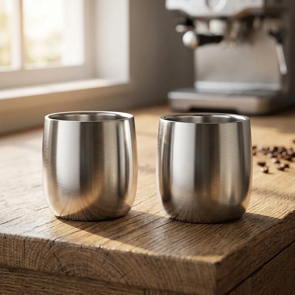 2Pcs 316 Stainless Steel Double Wall Coffee Cups 140ml Insulated Unbreakable Drinking Cups Reusable Retain Mug For Home Office