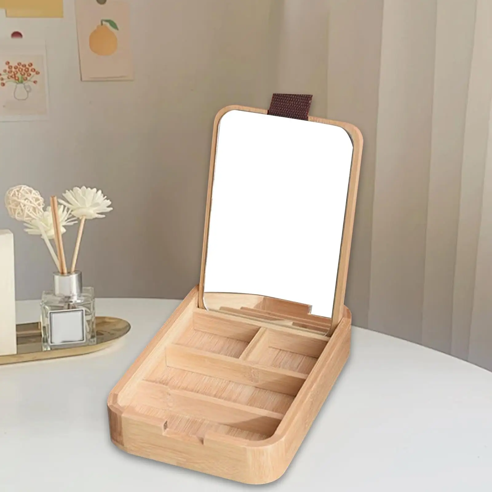 

Wooden Jewelry Box with Mirror Keepsake Storage Box for Travel Home Bedroom