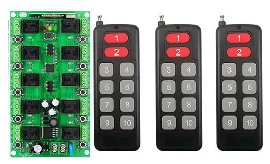 433 ميجا هرتز تيار مستمر 12 فولت 24 فولت 10A 10CH نظام التحكم عن بعد الصناعي اللاسلكي للترددات اللاسلكية ضوء رمز التعلم الفردي/الفرقة led الأجهزة المنزلية