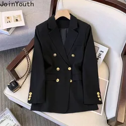 Temperament Blazers Women Clothes Oversized Jackets Office Lady Double-breasted Casual Fashion Korean Coats Tops 2024 Ropa Mujer